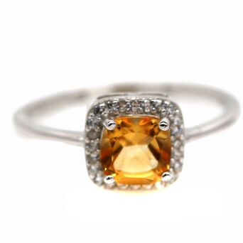 Pierścionek z cytrynem i cyrkonami