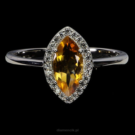 Pierścionek z cytrynem i cyrkoniami