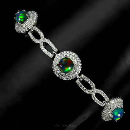 Bransoletka z czarnymi opalami i cyrkoniami