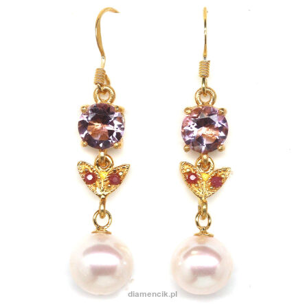 Kolczyki z perłami, ametystami i rubinami