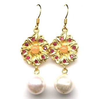 Kolczyki z perłami, opalami i rubinami