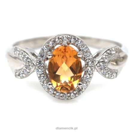 Pierścionek z cytrynem i cyrkonami